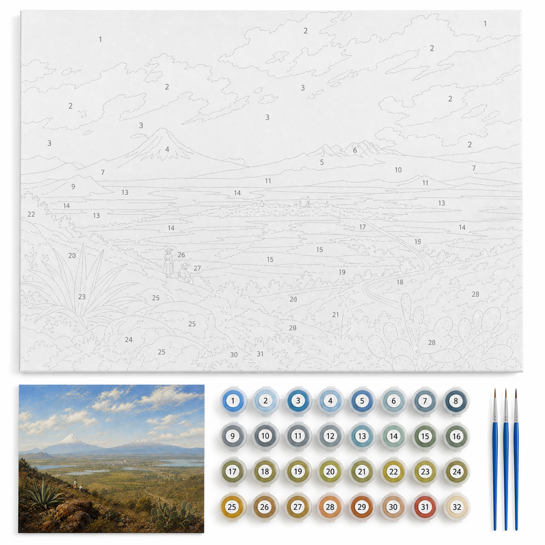 Valle de México — kit con lienzo numerado, pinturas y pinceles