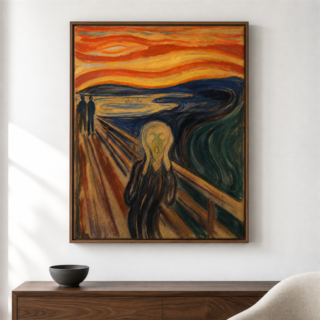 El grito — el cuadro terminado colgado en la pared