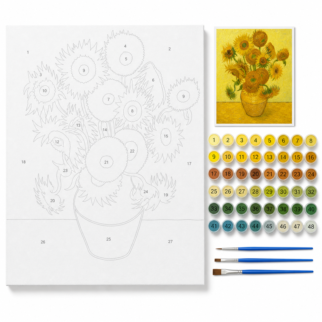Girasoles de Van Gogh — kit con lienzo numerado, pinturas y pinceles