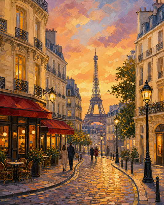París al atardecer — diseño del lienzo para pintar por números