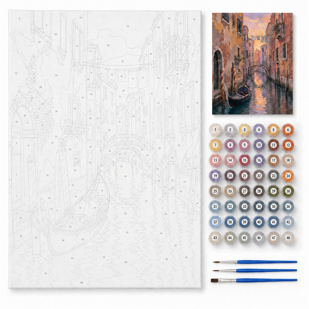 Canales de Venecia — kit con lienzo numerado, pinturas y pinceles