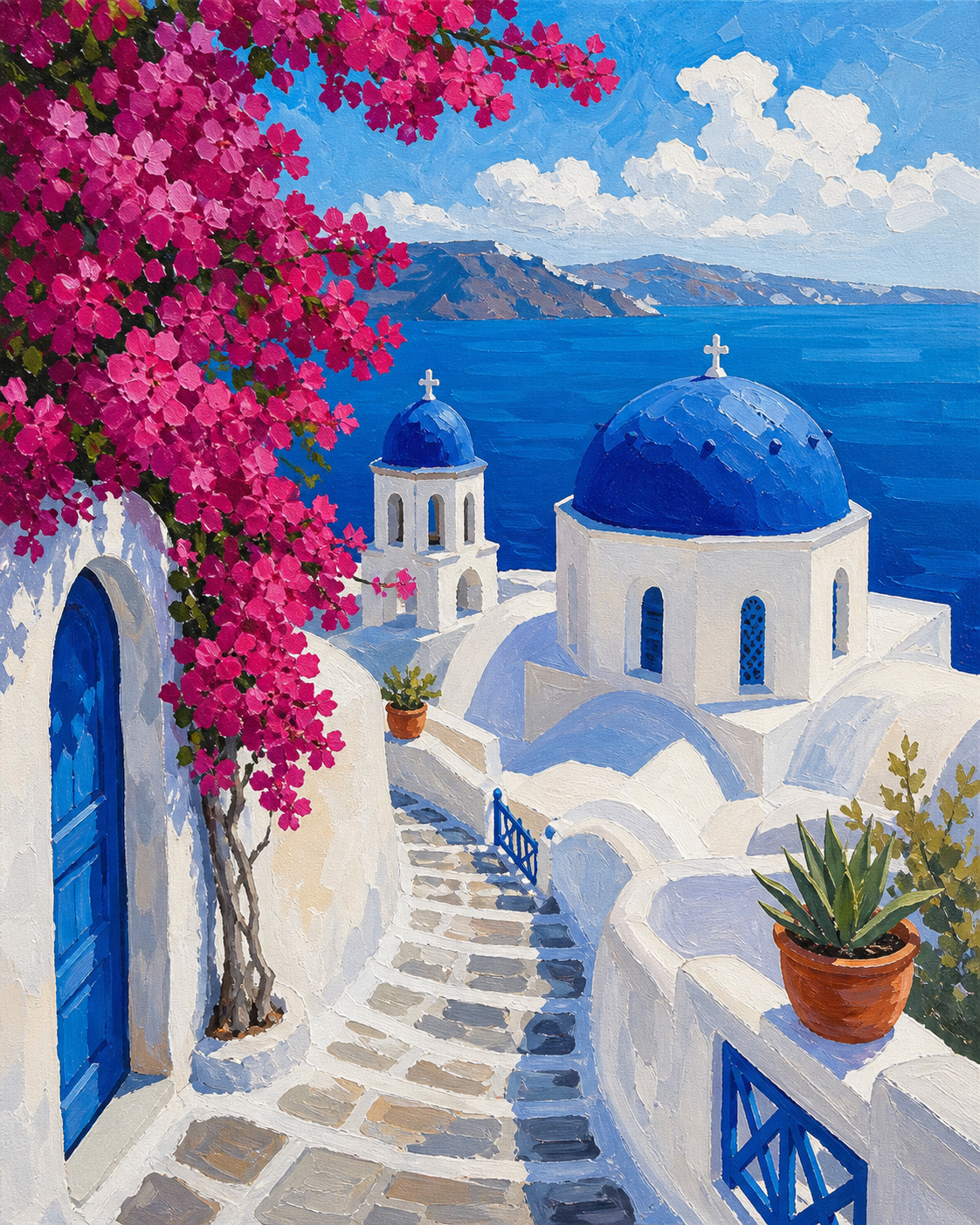 Azul de Santorini — diseño del lienzo para pintar por números