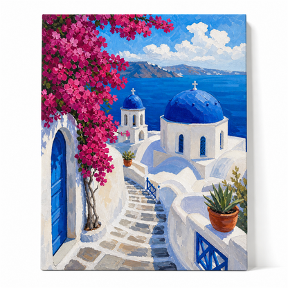 Azul de Santorini — lienzo terminado