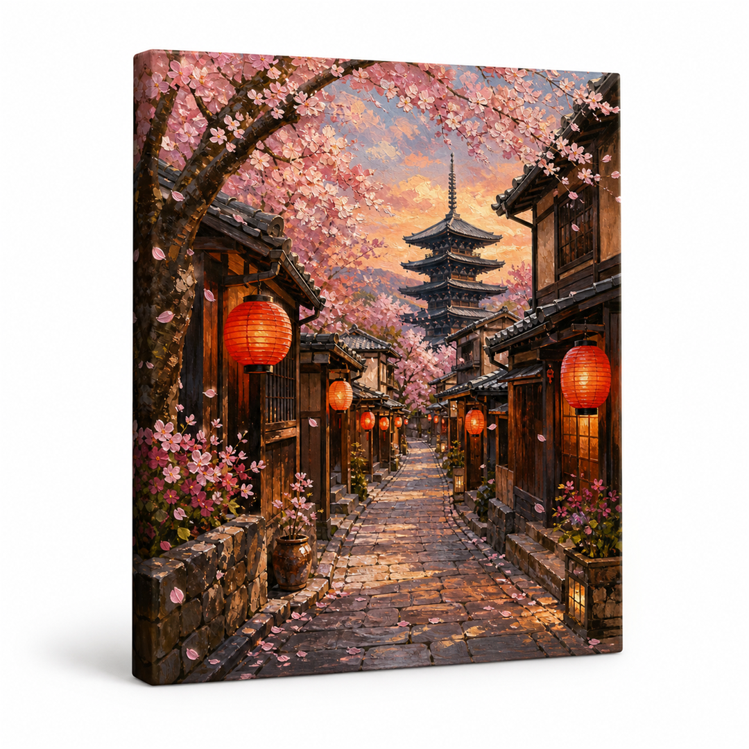 Kioto en primavera — lienzo terminado