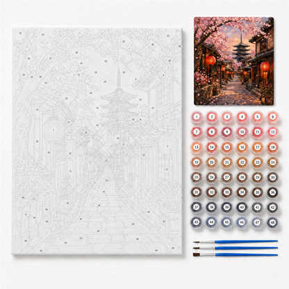 Kioto en primavera — kit con lienzo numerado, pinturas y pinceles