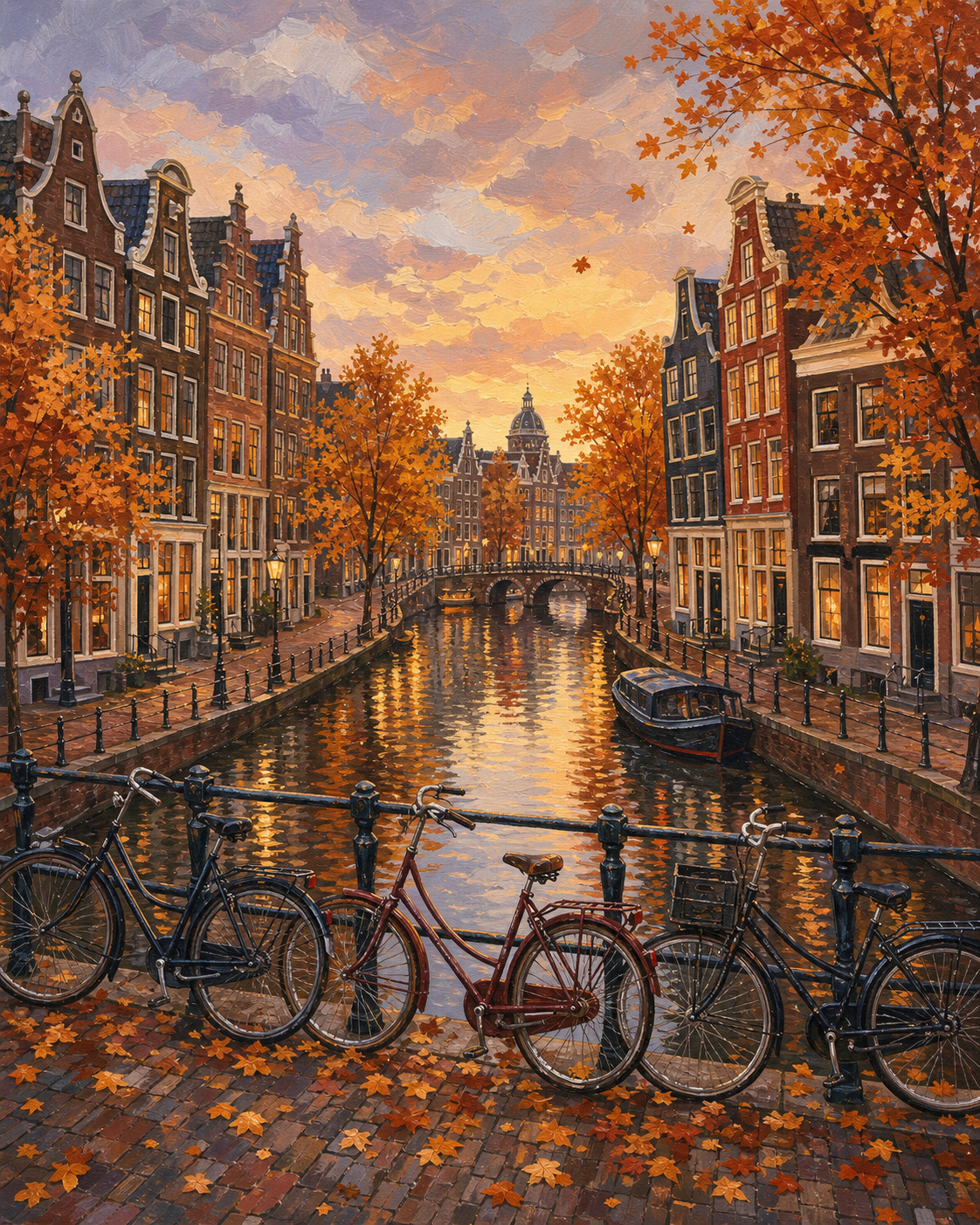 Ámsterdam en otoño — diseño del lienzo para pintar por números