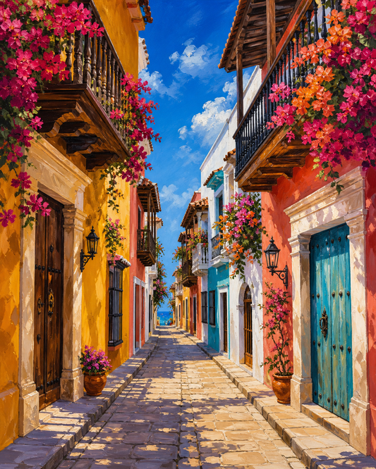 Cartagena colonial — diseño del lienzo para pintar por números