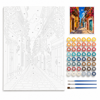 Cartagena colonial — kit con lienzo numerado, pinturas y pinceles