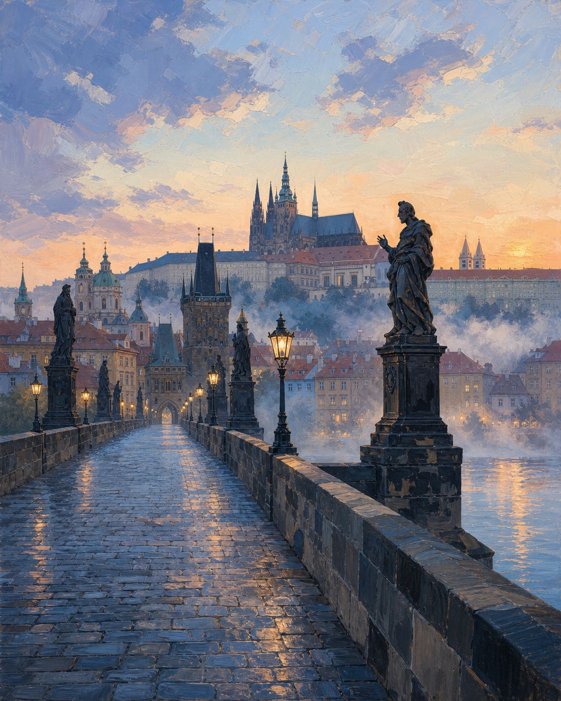 Praga desde el puente — diseño del lienzo para pintar por números