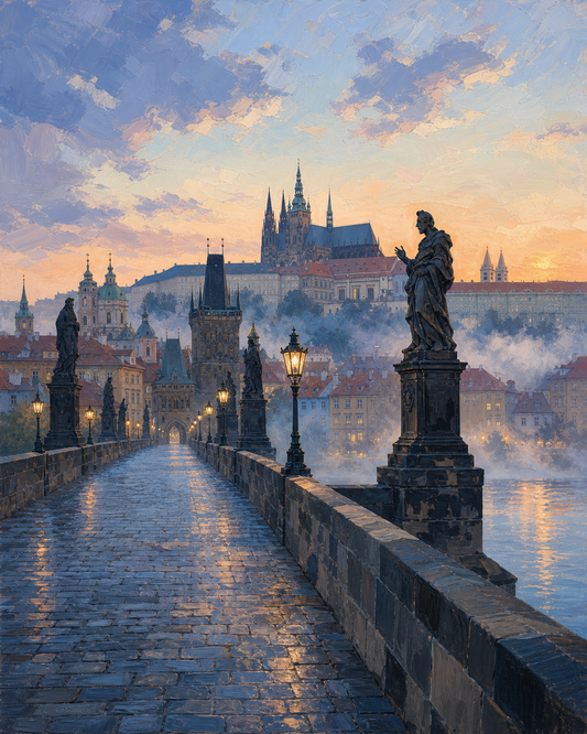 Praga desde el puente — diseño del lienzo para pintar por números