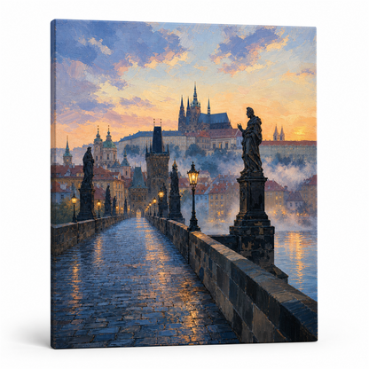 Praga desde el puente — lienzo terminado