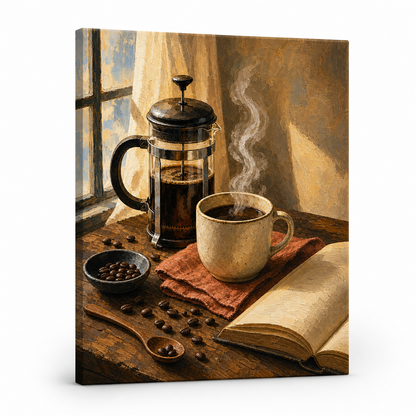 Ritual de café — lienzo terminado