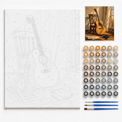 Seis cuerdas — kit con lienzo numerado, pinturas y pinceles