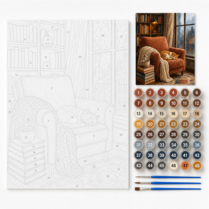 Rincón de lectura — kit con lienzo numerado, pinturas y pinceles