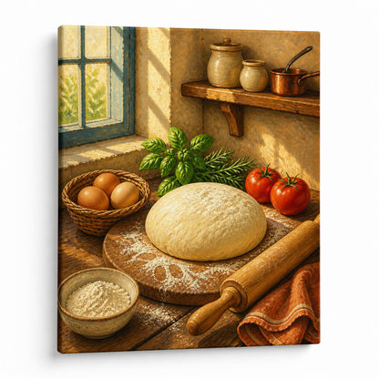 La cocina de domingo — lienzo terminado