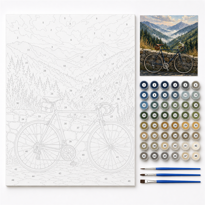 Ruta de montaña — kit con lienzo numerado, pinturas y pinceles