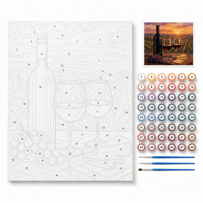 Brindis de viñedo — kit con lienzo numerado, pinturas y pinceles