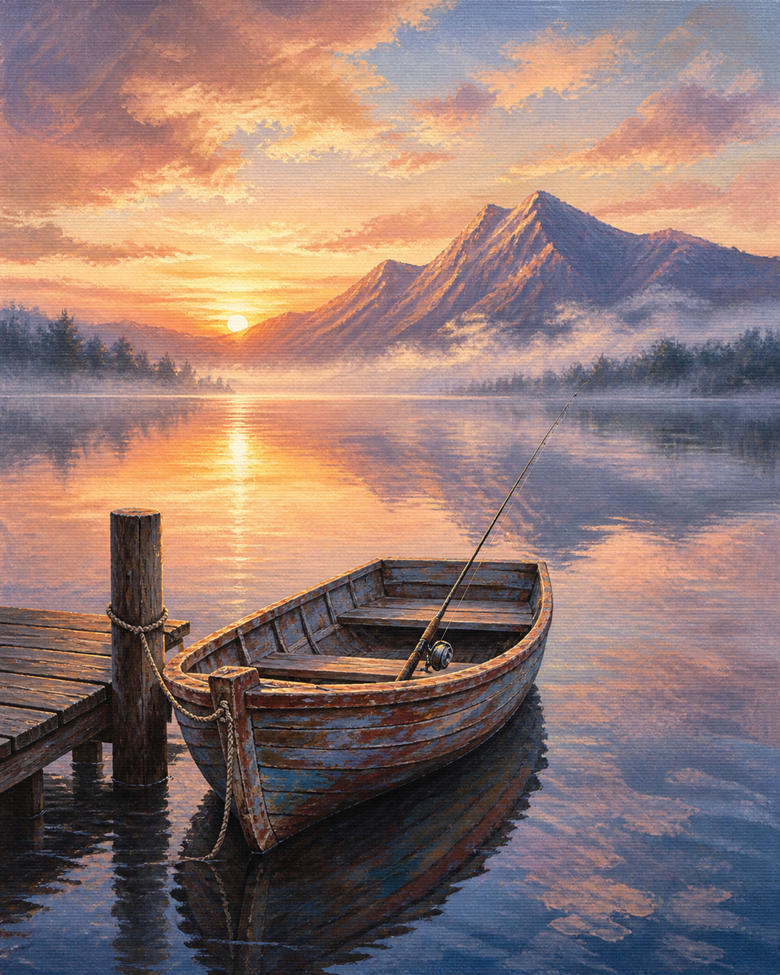 Amanecer en el lago — diseño del lienzo para pintar por números
