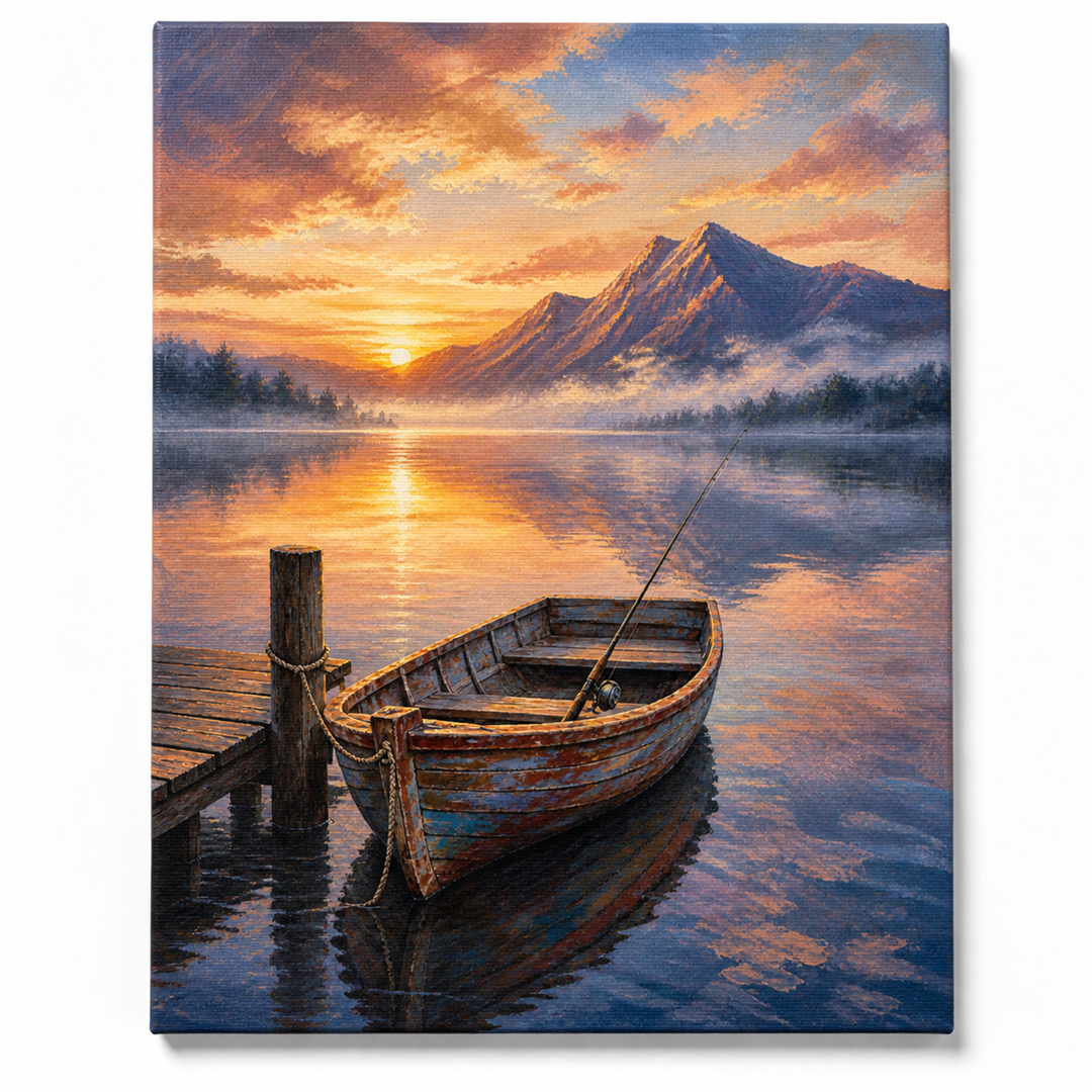 Amanecer en el lago — lienzo terminado
