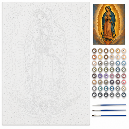 Virgen de Guadalupe — kit con lienzo numerado, pinturas y pinceles