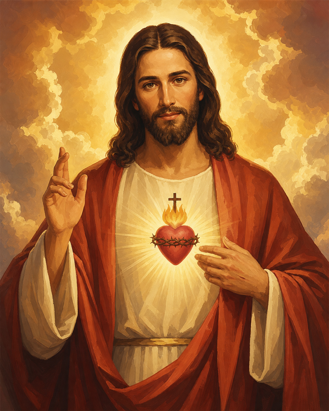 Sagrado Corazón — diseño del lienzo para pintar por números