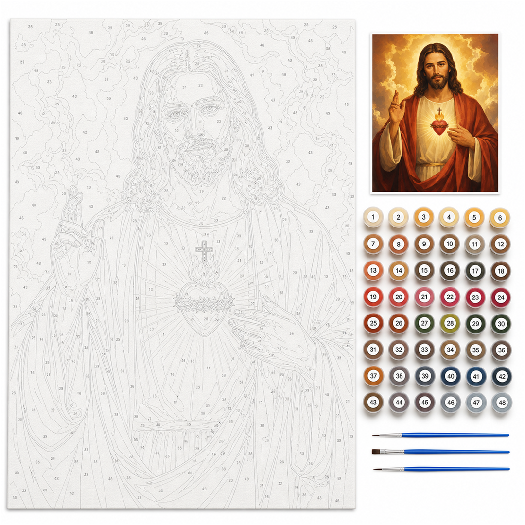 Sagrado Corazón — kit con lienzo numerado, pinturas y pinceles