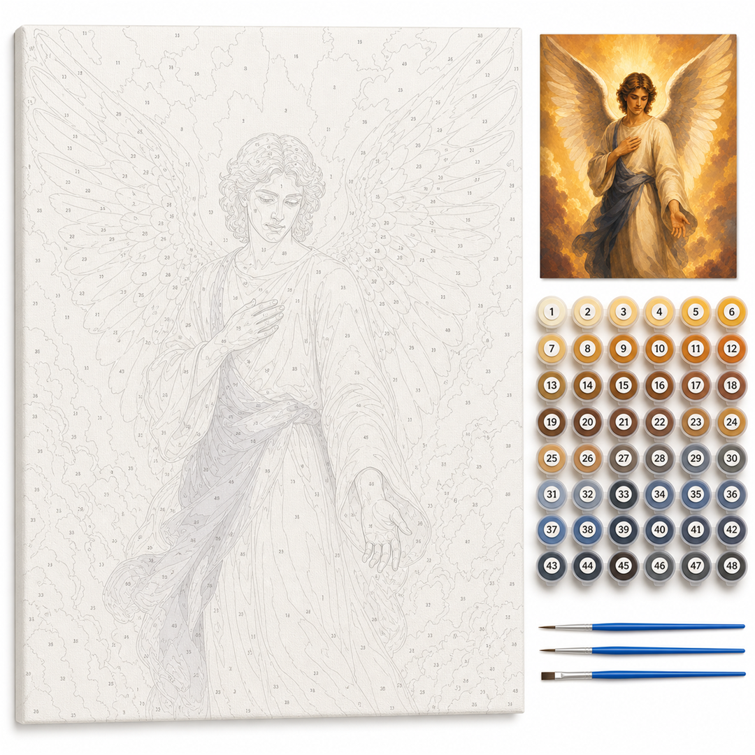 Ángel guardián — kit con lienzo numerado, pinturas y pinceles