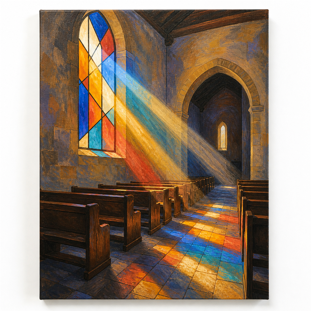 Luz de vitral — lienzo terminado