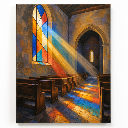 Luz de vitral — lienzo terminado