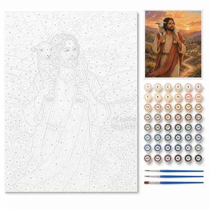 El buen pastor — kit con lienzo numerado, pinturas y pinceles