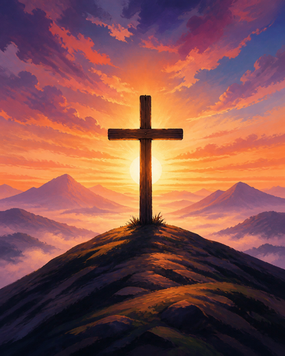 Cruz al amanecer — diseño del lienzo para pintar por números