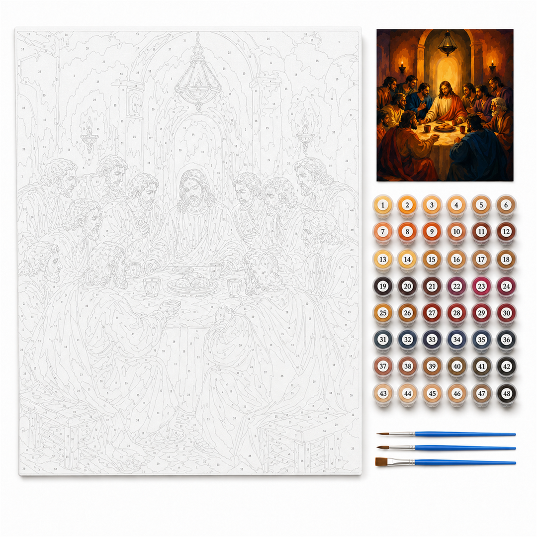 Última cena — kit con lienzo numerado, pinturas y pinceles