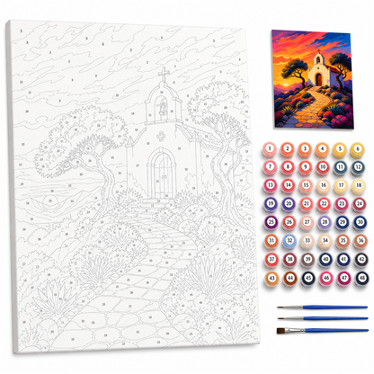 Capilla del cerro — kit con lienzo numerado, pinturas y pinceles