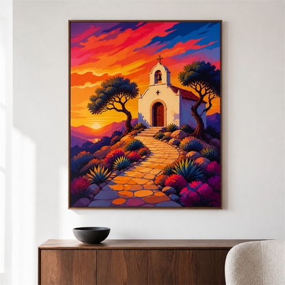 Capilla del cerro — el cuadro terminado colgado en la pared